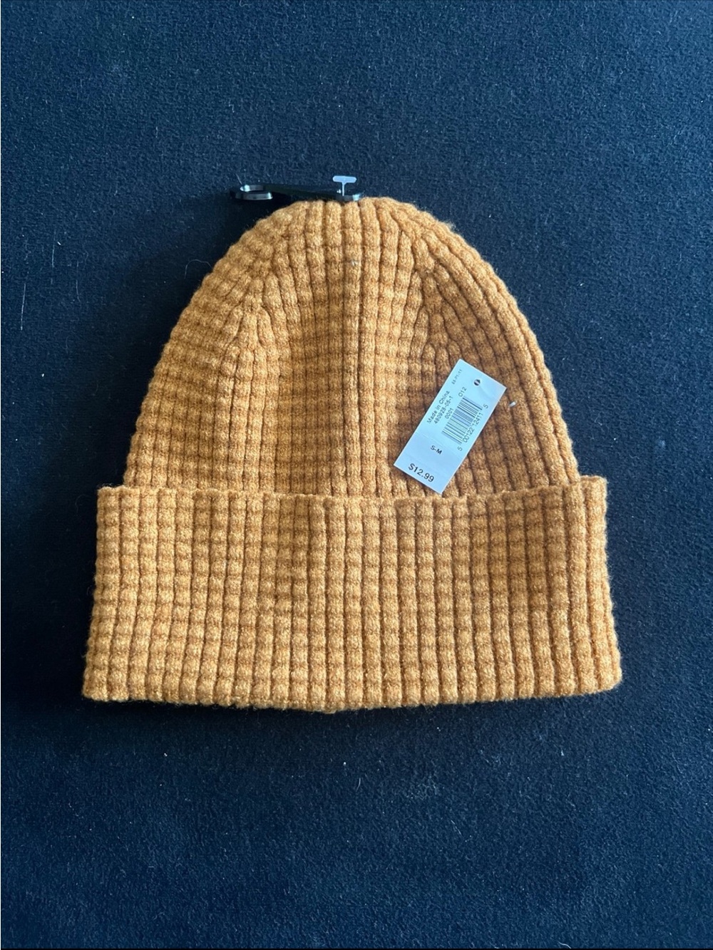 Kid's Waffle Knit Cuffed Beanie - Mustard